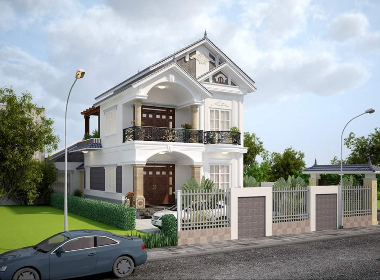  Biệt thự 2 tầng được Mẫu nhà đẹp Bình Dương thực hiện cho gia chủ thích phong cách tân cổ điển có nhà ở và sân vườn thoáng mát. 